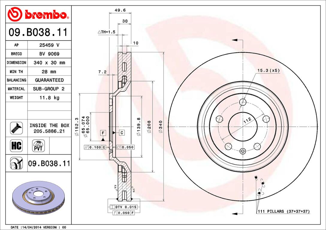 Audi Brembo Disc Brake Rotor - Front (340mm) 8J0615301